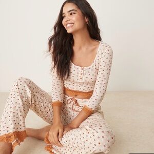 Intimately Free People Lace Trim Lounge Set NWT L | Boho Pajama Set FP